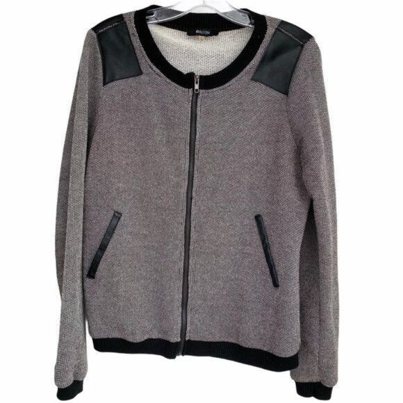 41Hawthorn Knit Tweed Moto Jacket Size L Faux Leather Trim Gray Black Full  Zip - Picture 1 of 12